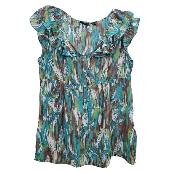 a.n.a A New Approach Ruffle Sleeveless Semi-Sheer Blouse Size Large Multicolor - Picture 1 of 5
